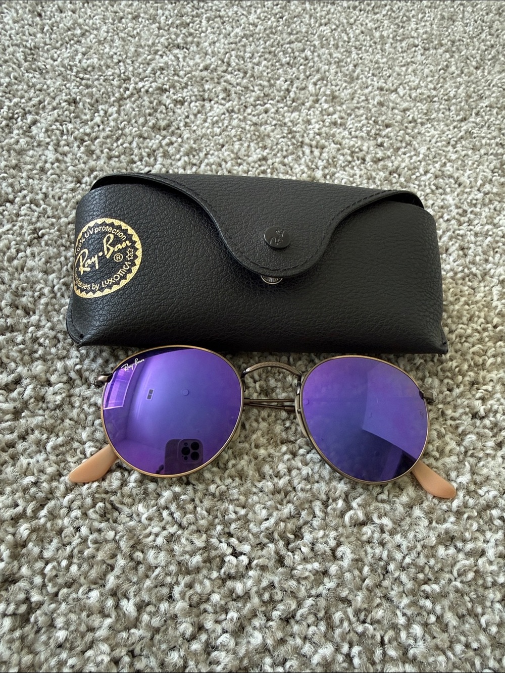 Ray-Ban Purple Mirrored Round Metal Sunglasses with Case